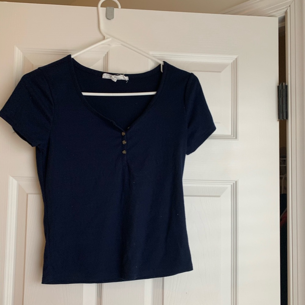 Navy blue button up crop top